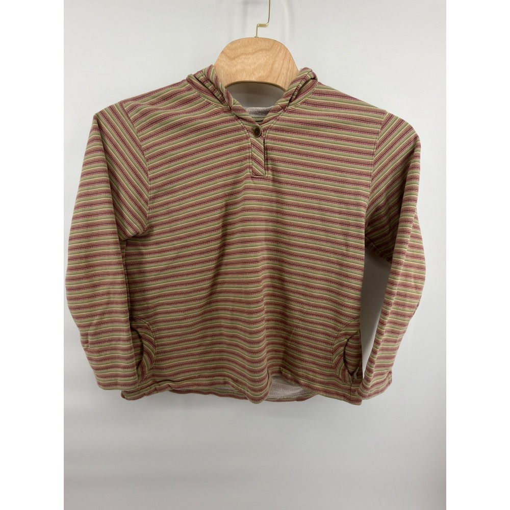 Woolrich Womens XXL Striped Hoodie Pullover Button Neck 100%‎ Cotton Pink Green